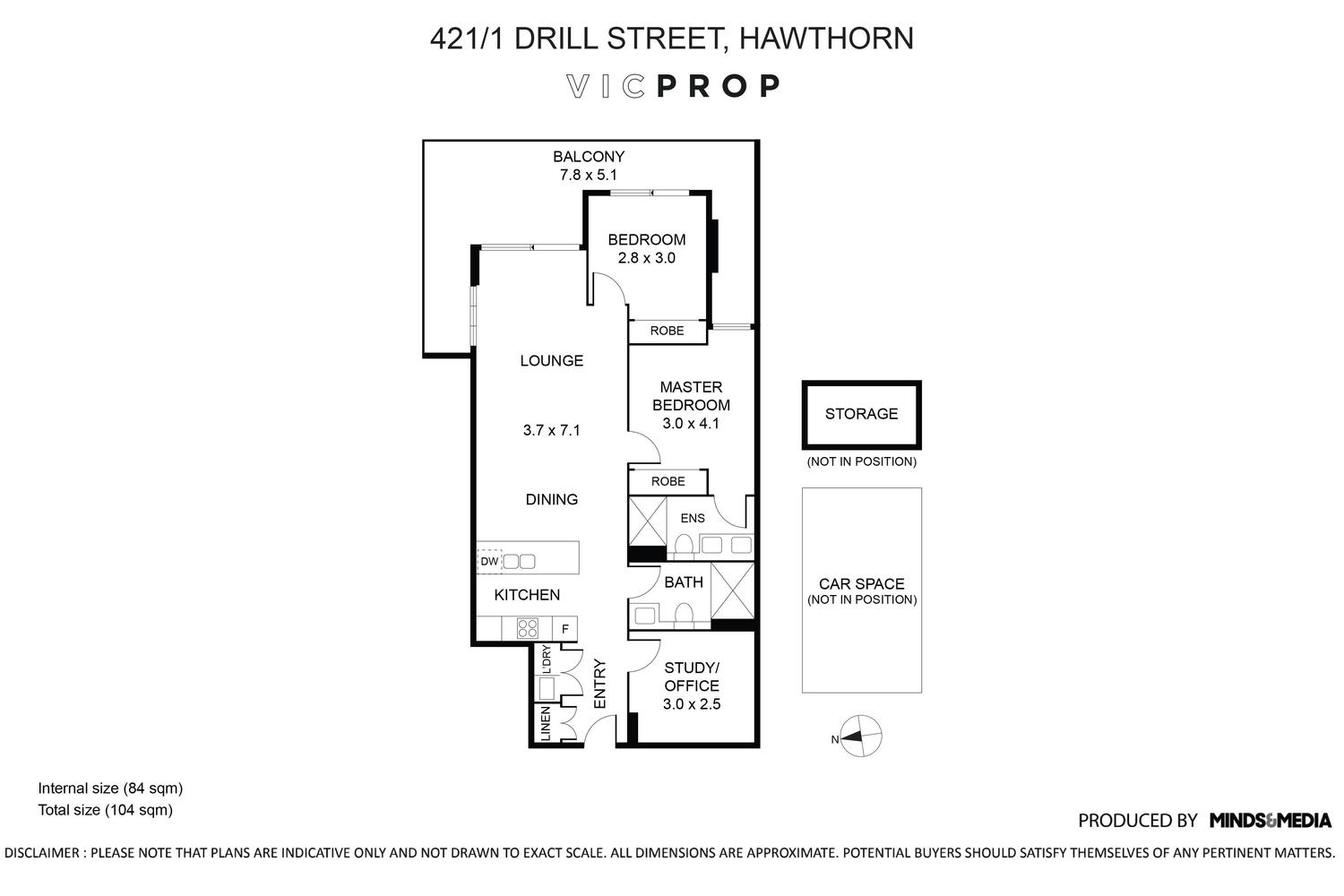 Floor plan for 2-bedroom unit at 421/1 Drill Street, Hawthorn, VIC 3122, Boroondara, Victoria