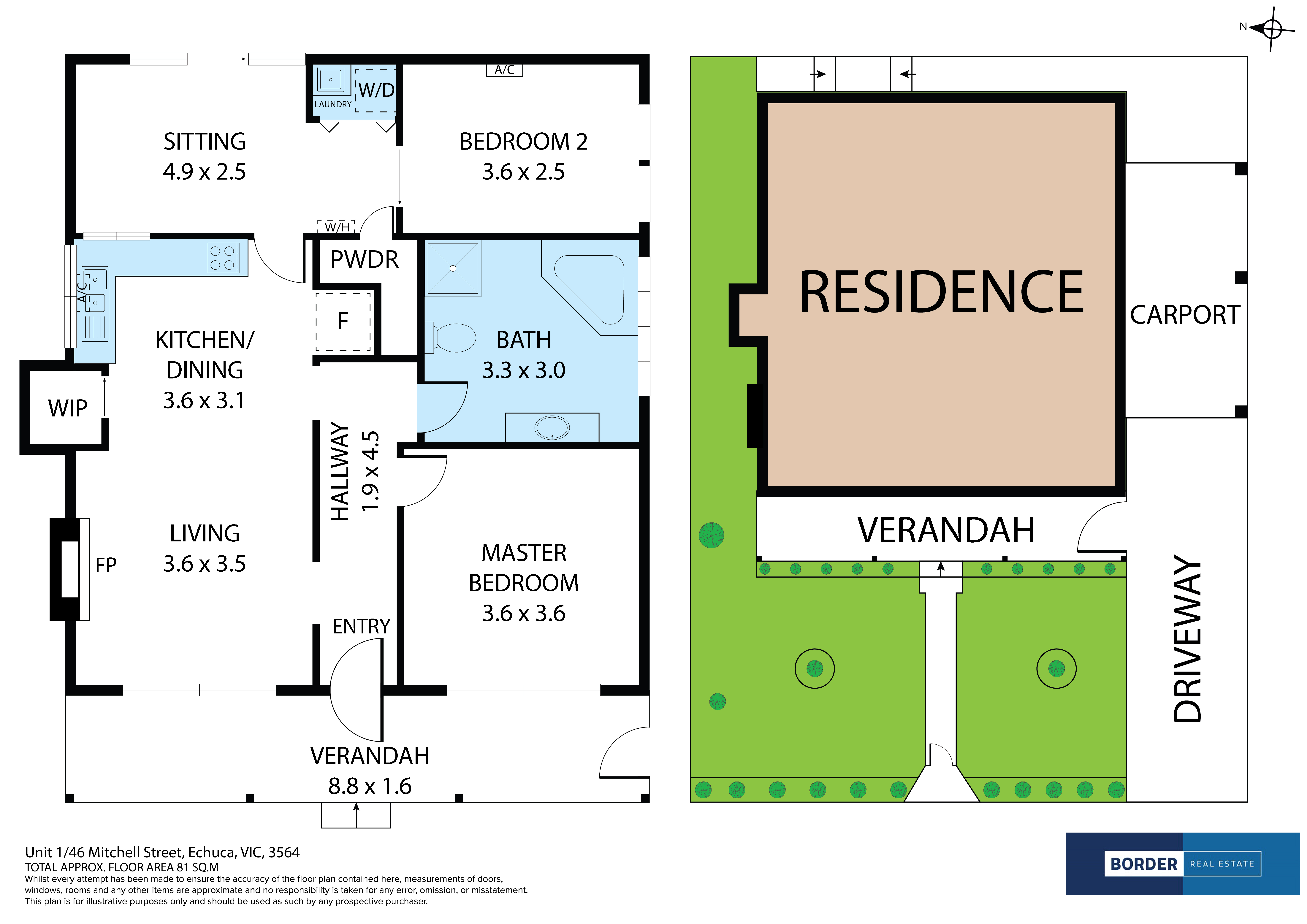 Floor plan for 2-bedroom house at 1 46 MITCHELL STREET, ECHUCA VIC 3564, Campaspe, Victoria