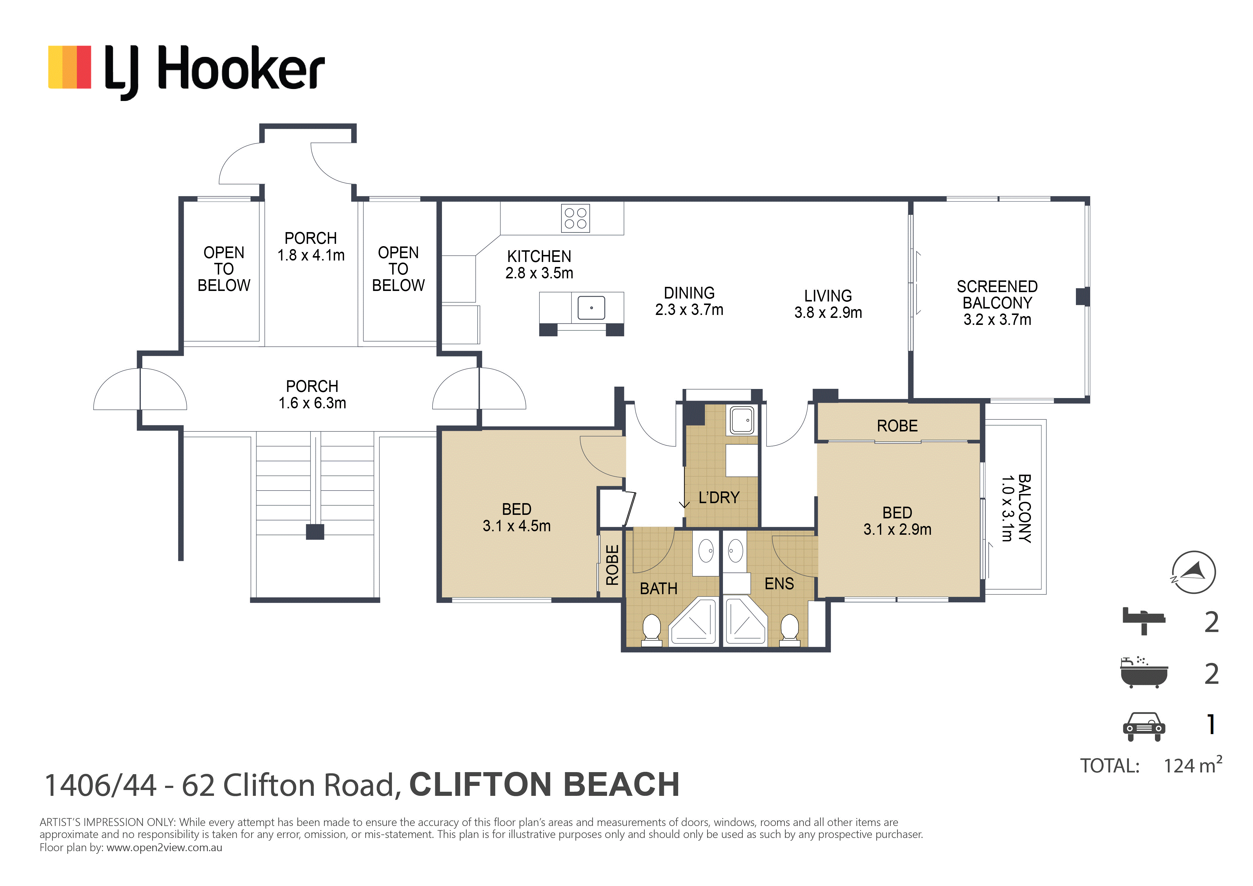 2-bedroom unit at 1406/44-62 Clifton Road, Clifton Beach, QLD 4879, Cairns, Queensland