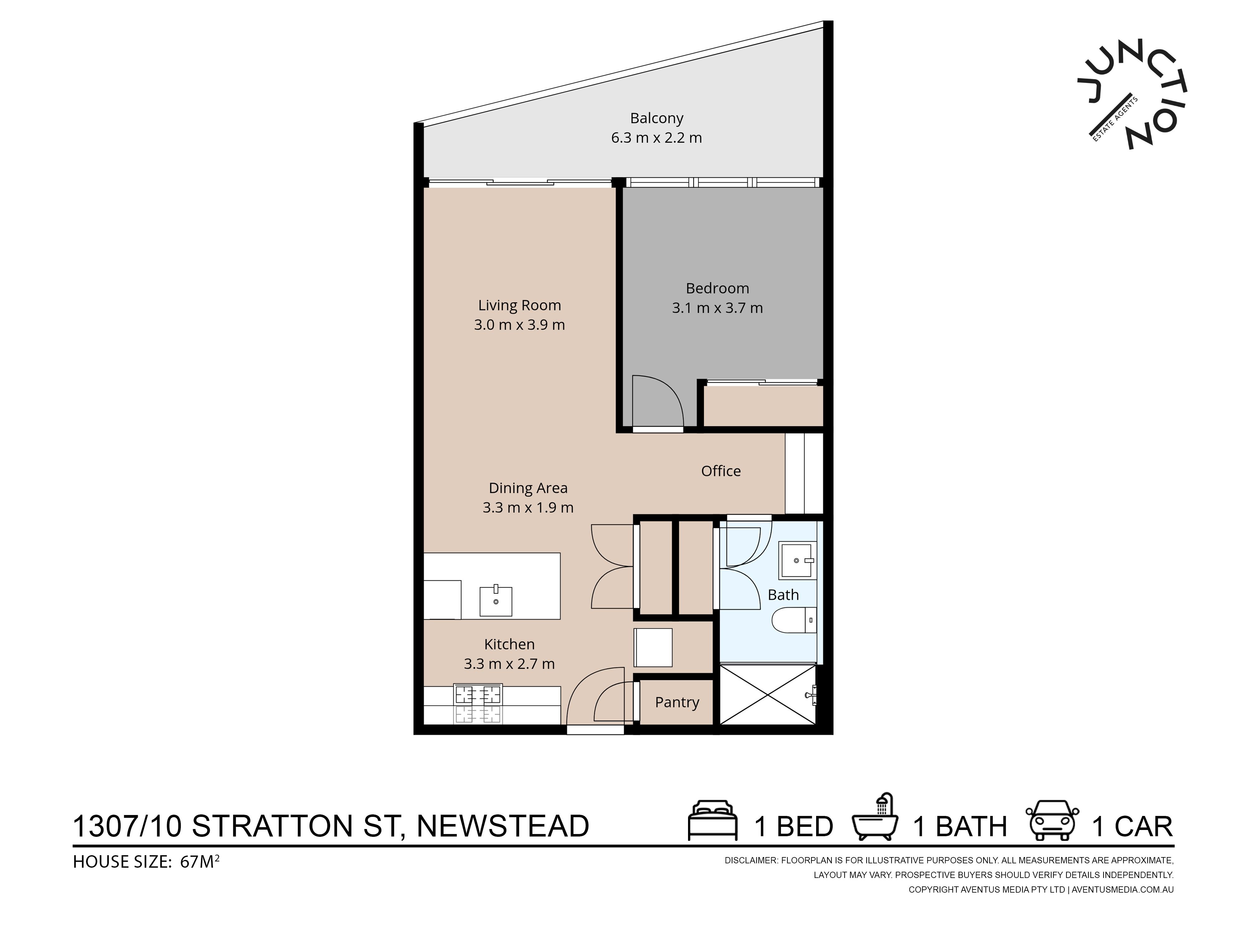 1-bedroom unit at 1307/10 Stratton Street, Newstead, QLD 4006, Brisbane, Queensland