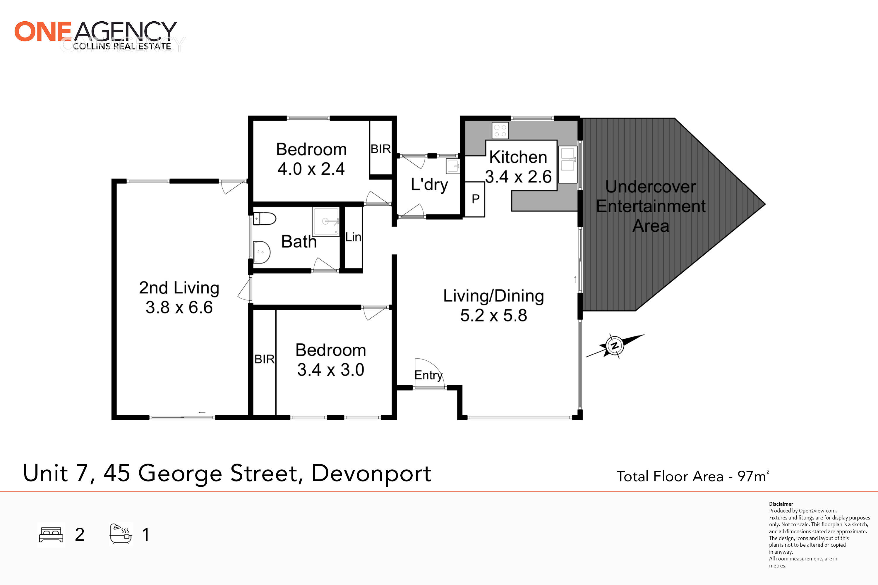 Floor plan for 2-bedroom unit at 7 45 GEORGE STREET, DEVONPORT TAS 7310, Devonport, Tasmania