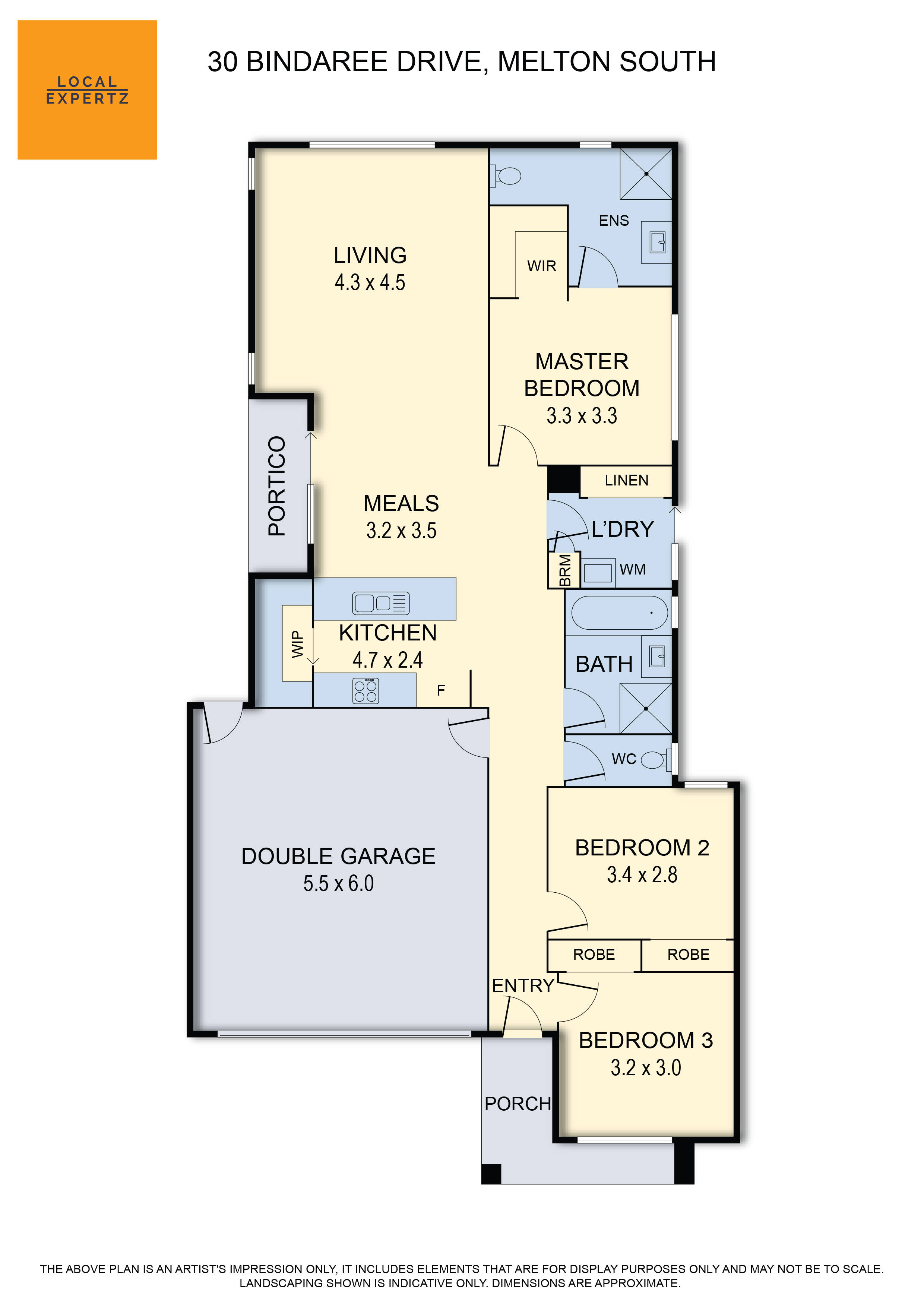 Floor plan for 3-bedroom house at 30 Bindaree Drive, Melton South, VIC 3338, Melton, Victoria
