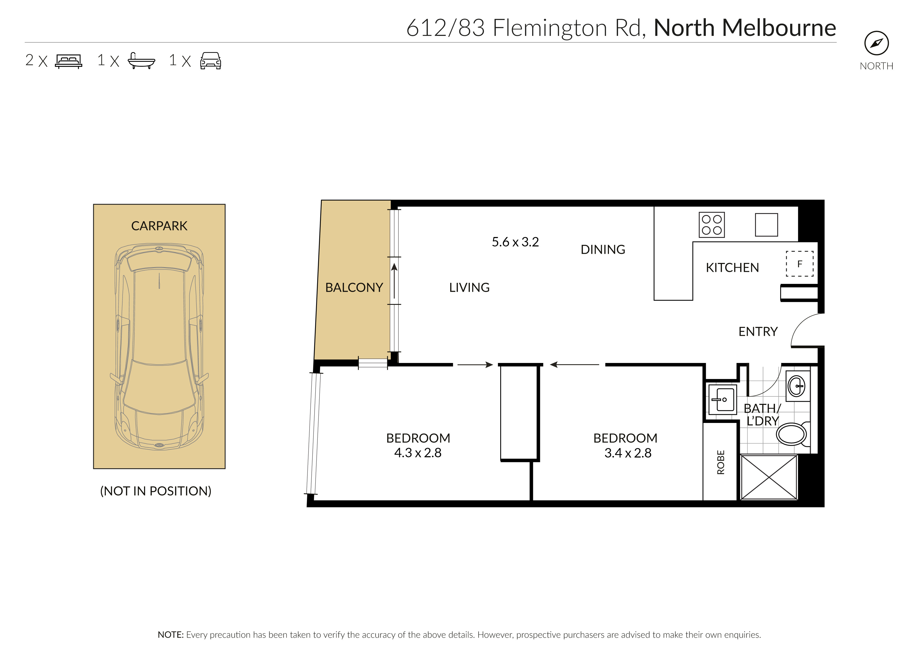 2-bedroom unit at 612/83 Flemington Road, North Melbourne, VIC 3051, Melbourne, Victoria