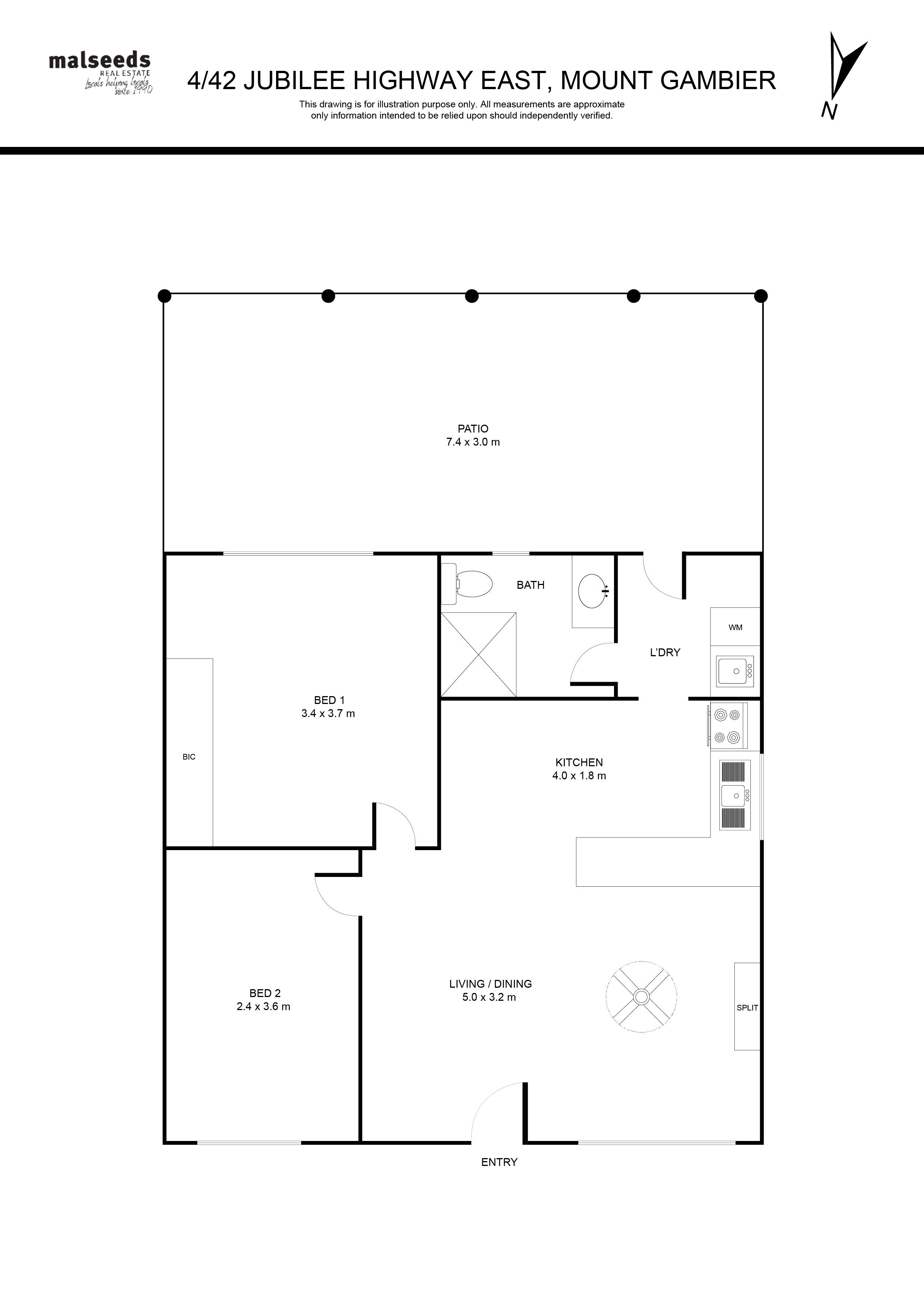 Floor plan for 2-bedroom unit at 4 42 JUBILEE HWY EAHIGHWAY, MOUNT GAMBIER SA 5290, Mount Gambier, South Australia