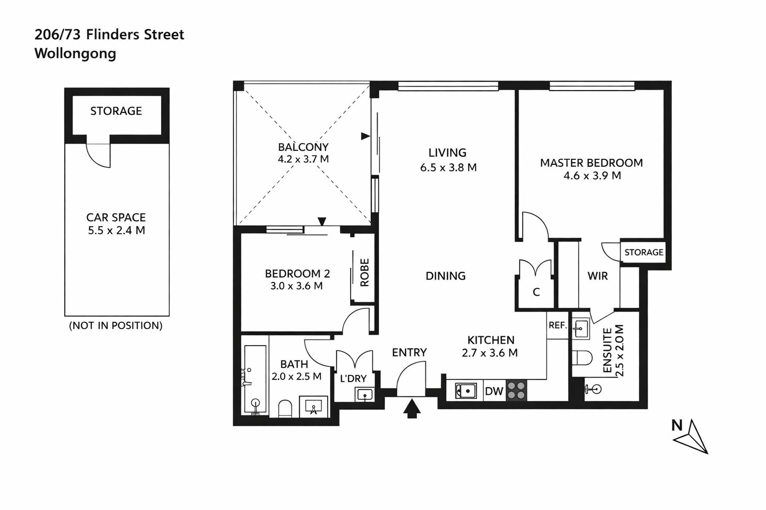 2-bedroom unit at 206/73 Flinders Street, Wollongong, NSW 2500, Wollongong, New South Wales