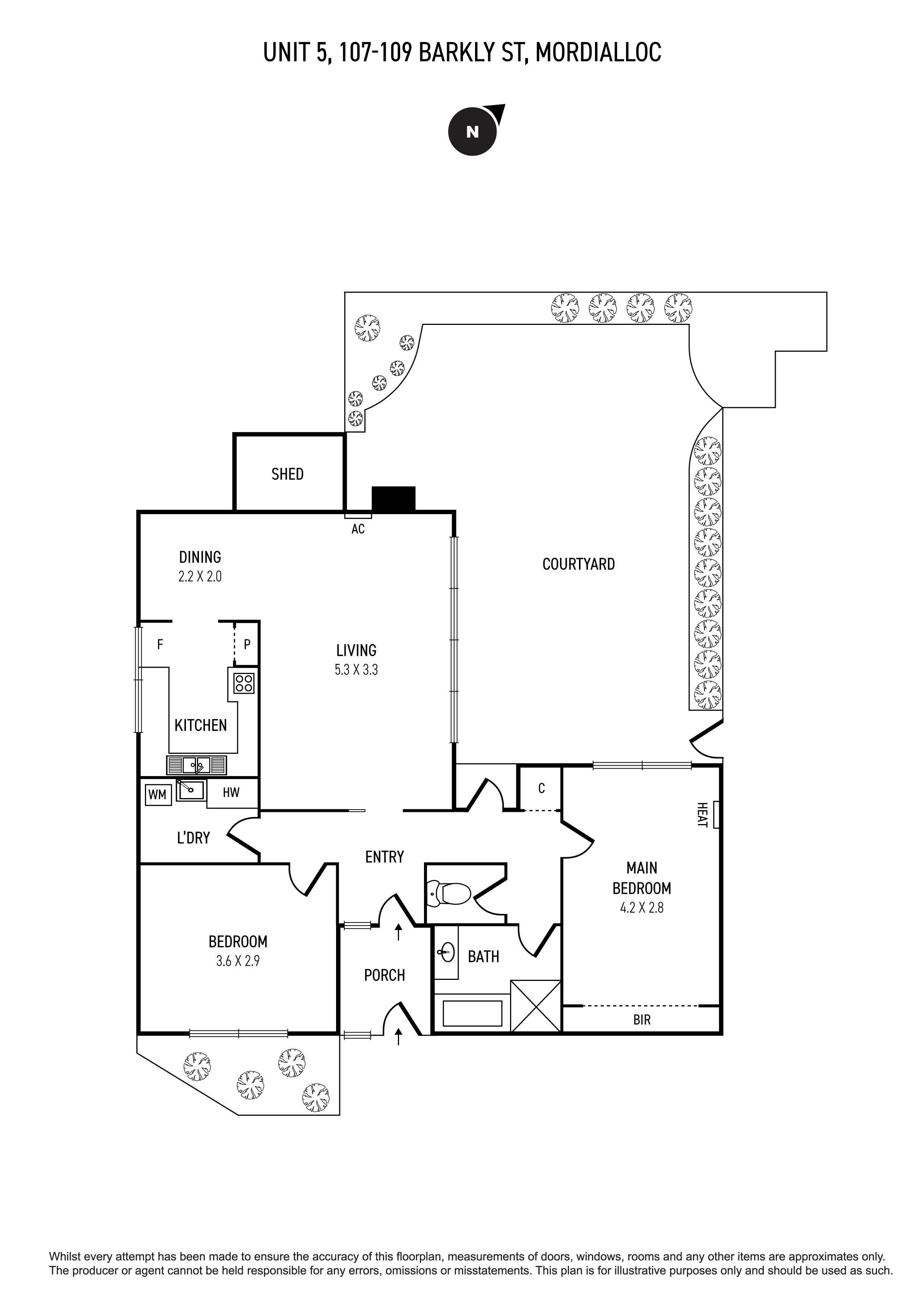 Floor plan for 2-bedroom unit at 5/107-109 Barkly Street, Mordialloc, VIC 3195, Kingston (Vic.), Victoria
