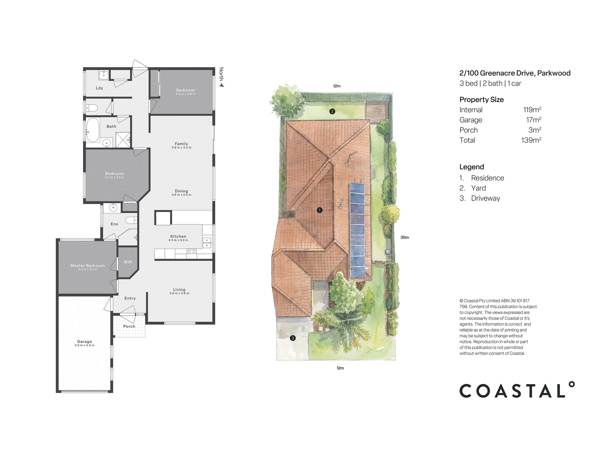 Floor plan for 3-bedroom unit at 2 100 GREENACRE DRIVE, PARKWOOD QLD 4214, Gold Coast, Queensland