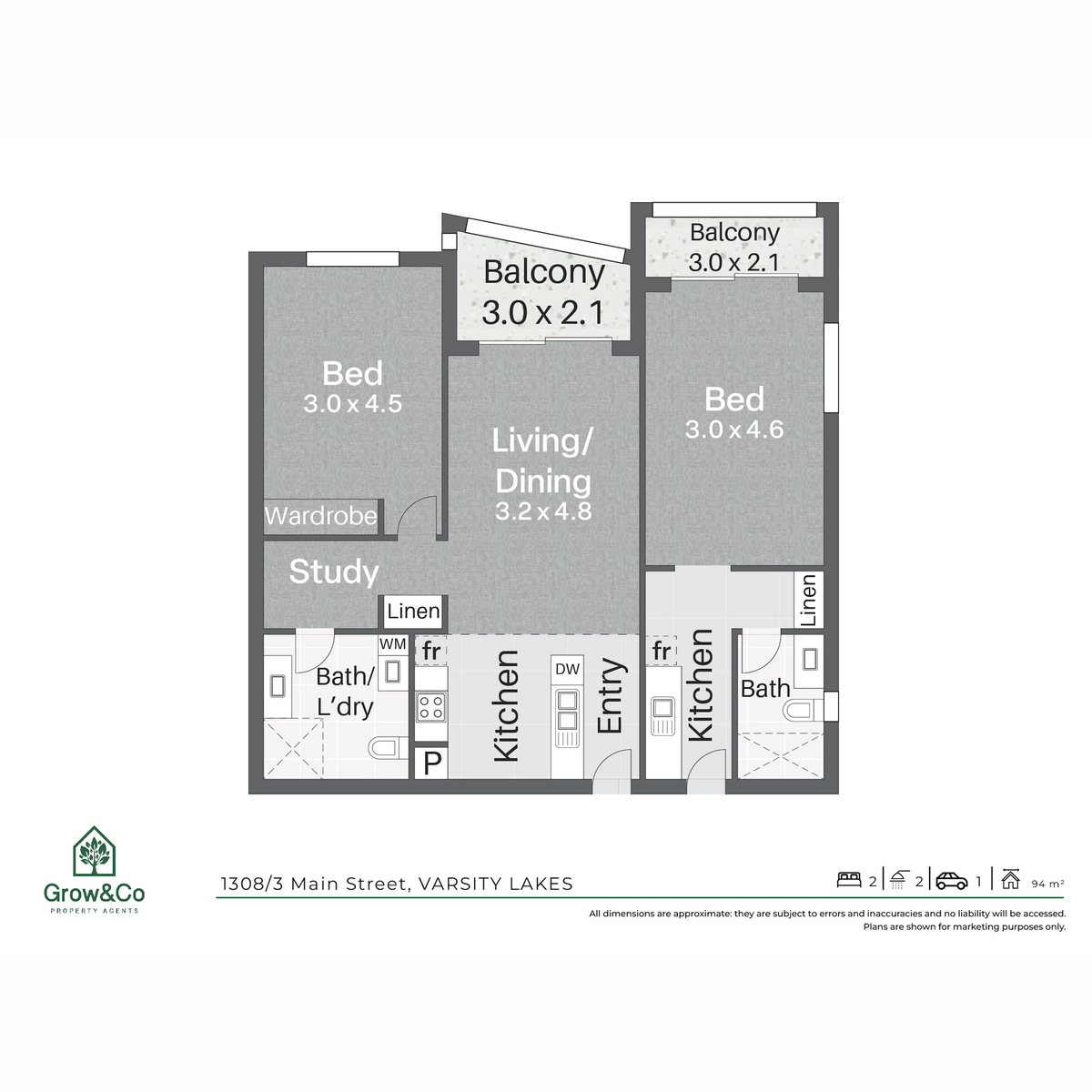 2-bedroom unit at 1308 A&B/3 Main Street, Varsity Lakes, Qld, 4227, Gold Coast, Queensland